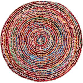 3' Round Handwoven Jute Chindi Area Rug - Colorful Boho Rugs for Living Room - Hand Braided Multicolor Bohemian Rug for Farmhouse, Bedroom, Dining Room, Classroom, Hallway, Kitchen, Office