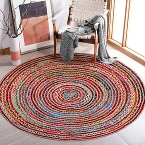 3' Round Handwoven Jute Chindi Area Rug - Colorful Boho Rugs for Living Room - Hand Braided Multicolor Bohemian Rug for Farmhouse, Bedroom, Dining Room, Classroom, Hallway, Kitchen, Office in Kuwait