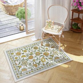 Moynesa Floral Rugs for Entryway, 2x3 Washable Rug Low-Pile Black Kitchen Rugs Non-Slip, Small Boho Rug Stain Resistant Front Door Rug Indoor Entrance Throw Rug for Entry Bathroom Bedroom