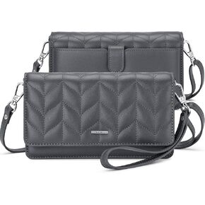 nuoku Small Crossbody Bags for Women, Mini Cell Phone Purse, Removable Rfid Blocking Card Holder, Your Gray Quilted
