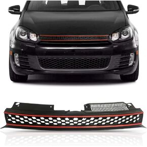 شبكة أمامية علوية سوداء مع حواف حمراء Mirxzop Sportwagen شبكة سداسية لـ 2010-2014 Volkswagen Mk6 Golf GTI Jetta