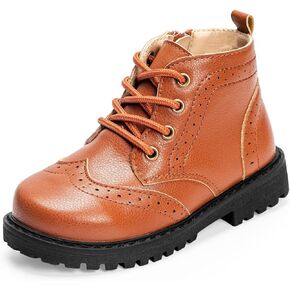 Meckior Toddler Girls Boys Combat Ankle Boots Little Kid Zipper Lace Up Waterproof Outdoor Chelsea Booties Leather Fashion School Uniform Dress Boots
