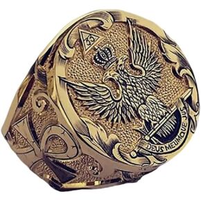 DTECGOUG Men's Stainless Steel Eagle Ring Nordic Viking Eagle Head Ring Gold Plated US Army Ring Eagle Medal Ring Double-headed Eagle Crown signet Ring for men's Vintage Jewelry