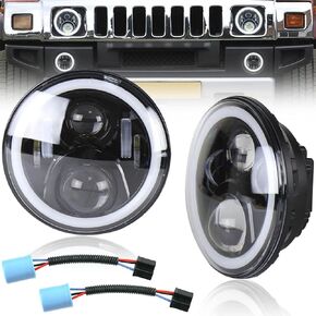 NJSBYL H2 LED DRL Lamps Assembly for Hummer H2 H1 2003 2004 2005 2006 2007 2008 2009 7" Driving Lights White Halo Ring Daytime Running Lamps Amber LED Turn Signal Lights CE/E4 OEM#15269178 15269179