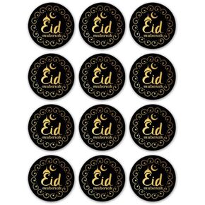 SWYOUN 96PCS Eid Mubarak Stickers Eid Party Supplies Ramadan Islamic Muslim Party Decorations(Black)