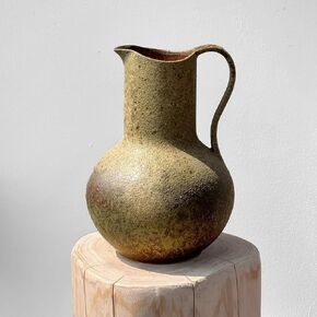 Brown Ceramic Rustic Farmhouse Vase Jug Pitcher with Handle, Distressed Antique Terracotta Pottery Flower Vase 14.2 Inch Handmade Large Floor Vintage Decorative for Home Living Room Decor