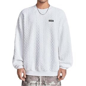 SweatyRocks Men's Casual Letter Crewneck Sweatshirts Long Sleeve Drop Shoulder Ribbed Pullover Top