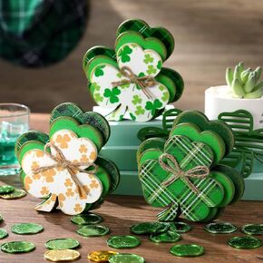 3 Pcs St Patrick's Day Clover Decor Spring Decor Farmhouse Sign Rustic Tiered Tray Decorations Clover Spice Table Centerpieces Standing Wooden Clover Block Sign for St Patrick's Day Kitchen