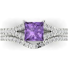 Clara Pucci 1.81 ct Princess Cut Solitaire with Accent Simulated Alexandrite Bridal Wedding Statement Ring Band set Curved 14k White Gold