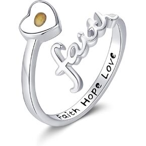 Midir&Etain Faith Cross Ring S925 Sterling Silver Mustard Seed Adjustable Open Rings Turquoise Cross Ring for Women Faith Jewelry Gifts