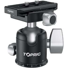 Ball Head, 51 mm Tripod Ball Head Panoramic Tripod Camera Head with 1/4 '' Quick Release Plate for Tripod, Monopod, DSLR, Camcorder, Max Load 20 KG, Angle Adjust-Aluminum Alloy