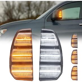 LED Tow Side Mirror Turn Signal Lights Compatible with Tundra 2007-2021, Amber Dynmaic Sequential Blinker Turn Signal Lamp, White Daytime Running Parking Lights (Smoke lens)