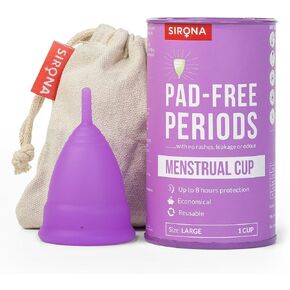 Sirona Reusable Menstrual Cup - Large Size | Ultra-Soft, Odor-Free, Rash-Free Medical-Grade Silicone with Pouch | Leak-Proof Period Cup for Heavy & Light Flow | Tampon & Pad Alternative | Pack of 1