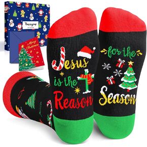 HAPPYPOP Christmas Gifts Stocking Socks for Men Women - Secret Santa Candy Socks Gifts with Greeting Card