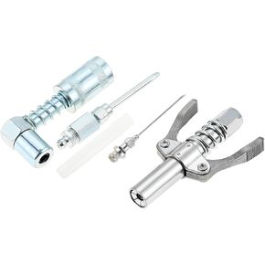 Grease Gun Accessory Kit, 90 Degree Grease Gun Coupler Adapter, Double Handles Grease Gun Coupler, Grease Needle, Needle Tip Dispenser, Fit 1/8" NPT Grease Gun