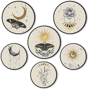 Barydat 6 Pieces Boho Plant Wall Art Print Set Boho Wooden Wall Print Neutral Vintage Wall Decor Minimalist Hanging Art Wall Decor Farmhouse Bedroom Living Room Office (Butterfly)