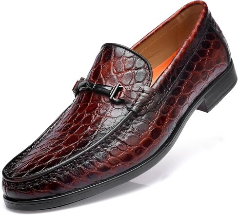 Leather Dress Shoes for Men, Classic Crocodile Printed Leather Slip-on Bit Loafer Shoes for Men in Kuwait
