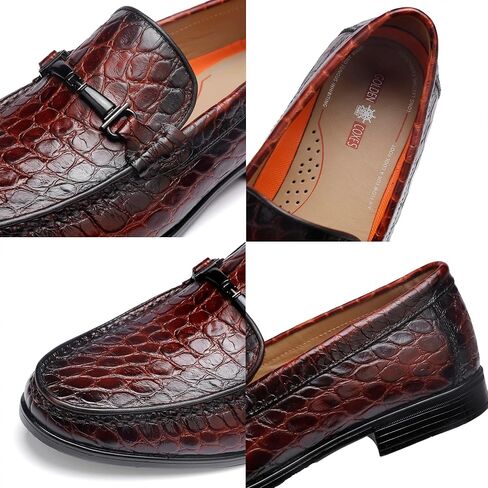 Leather Dress Shoes for Men, Classic Crocodile Printed Leather Slip-on Bit Loafer Shoes for Men in Kuwait