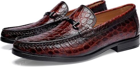 Leather Dress Shoes for Men, Classic Crocodile Printed Leather Slip-on Bit Loafer Shoes for Men in Kuwait