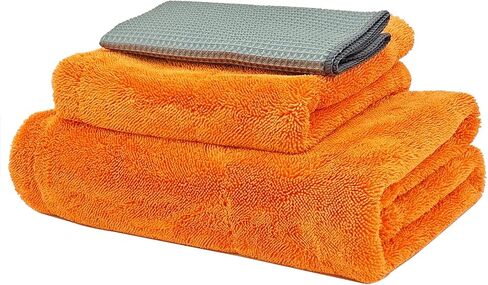 24" x 36" Car Drying Towel Extra Large, 1400 GSM High Absorbent Car Wash Drying Towels, No Scratches or Streaks, Double Twisted Loop Microfiber Drying Towels for Car, Orange in Saudi Arabia