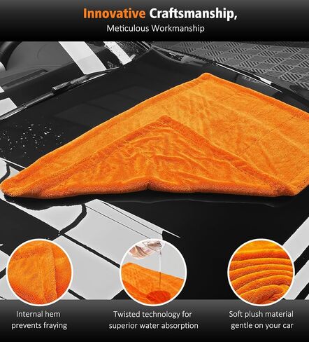 24" x 36" Car Drying Towel Extra Large, 1400 GSM High Absorbent Car Wash Drying Towels, No Scratches or Streaks, Double Twisted Loop Microfiber Drying Towels for Car, Orange in Saudi Arabia