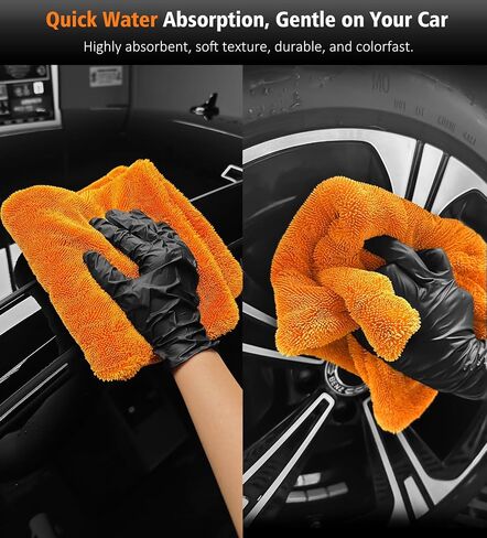 24" x 36" Car Drying Towel Extra Large, 1400 GSM High Absorbent Car Wash Drying Towels, No Scratches or Streaks, Double Twisted Loop Microfiber Drying Towels for Car, Orange in Saudi Arabia