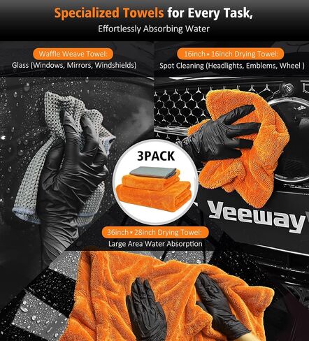 24" x 36" Car Drying Towel Extra Large, 1400 GSM High Absorbent Car Wash Drying Towels, No Scratches or Streaks, Double Twisted Loop Microfiber Drying Towels for Car, Orange in Saudi Arabia