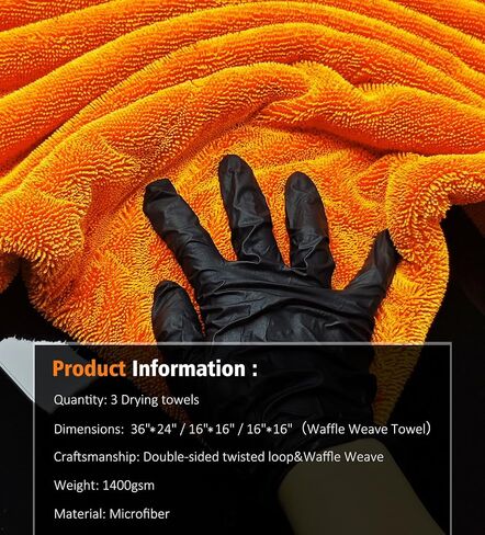 24" x 36" Car Drying Towel Extra Large, 1400 GSM High Absorbent Car Wash Drying Towels, No Scratches or Streaks, Double Twisted Loop Microfiber Drying Towels for Car, Orange in Saudi Arabia
