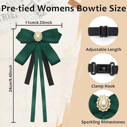 Womens Bow Ties, Clip on Bow Ties Pre Tied Bowtie for Women Girls Ribbon Rhinestone Bow Tie for Shirt Uniform Wedding in Kuwait
