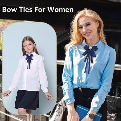 Womens Bow Ties, Clip on Bow Ties Pre Tied Bowtie for Women Girls Ribbon Rhinestone Bow Tie for Shirt Uniform Wedding in Kuwait