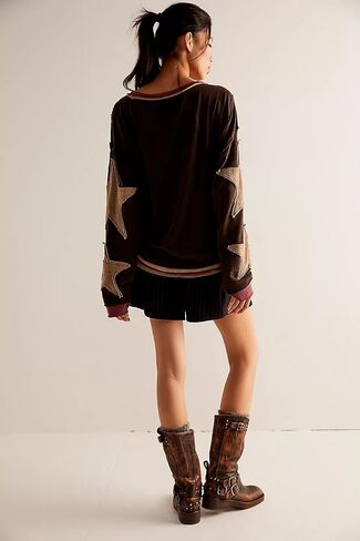 Amiblvowa Oversized Sweatshirt Women Star Graphic Crewneck Y2k Long Sleeve Vintage Striped Jacket Sweater Shirt Pullover Top in Saudi Arabia
