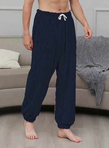 Cromoncent Mens Fleece Pajamas Fuzzy PJ Pants with Pockets Sleepwear in Saudi Arabia