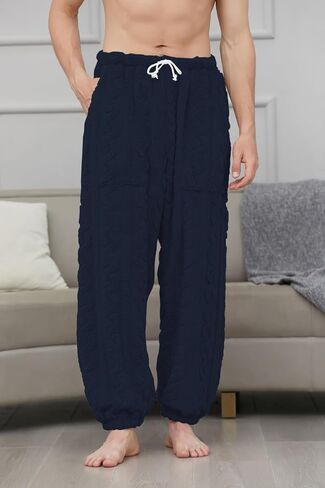 Cromoncent Mens Fleece Pajamas Fuzzy PJ Pants with Pockets Sleepwear in Saudi Arabia