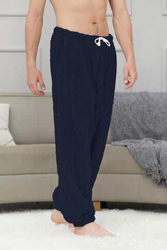 Cromoncent Mens Fleece Pajamas Fuzzy PJ Pants with Pockets Sleepwear in Saudi Arabia