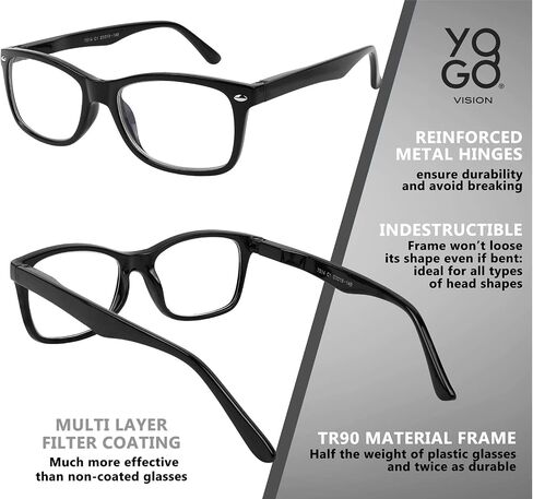 Yogo Vision Reading Blue Light Blocking Glasses for Men Women Eyeglasses Frame Anti Eyestrain Reading Computer Glasses 5 Pack in Kuwait