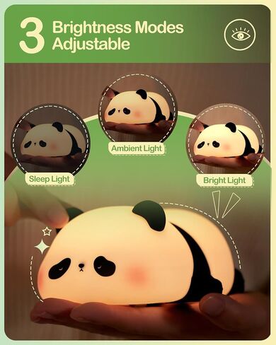 ATSUI Cute Panda Night Light, LED Squishy Novelty Animal Night Lamp, Food Grade Silicone, 3 Level Dimmable Rechargeable Nursery Nightlight for Breastfeeding Toddler Baby Kids, Cute Gifts for Kids in Saudi Arabia