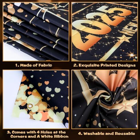 Mega-L Happy New Year 2025 Backdrop, XtraLarge New Year Banner 83x60 Inch Fabric Photo Backdrop, Black and Gold New Year Eve Party Background Decorations New Year Party Supplies 2025 in Saudi Arabia