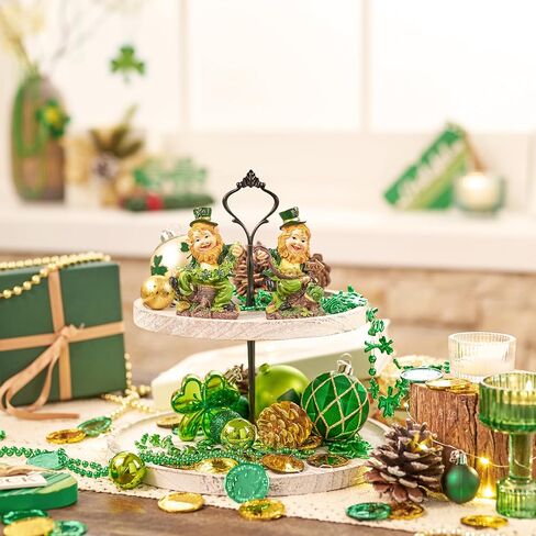 Valery Madelyn St Patricks Day Leprechaun Figurines, Pair of Whimsical Irish Decor with Shamrocks and Luck Sign, Medium Green Resin St Patricks Gnome Gifts for Home or Office Table Decor, 3.5 Inch in Kuwait