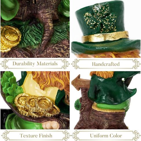 Valery Madelyn St Patricks Day Leprechaun Figurines, Pair of Whimsical Irish Decor with Shamrocks and Luck Sign, Medium Green Resin St Patricks Gnome Gifts for Home or Office Table Decor, 3.5 Inch in Kuwait