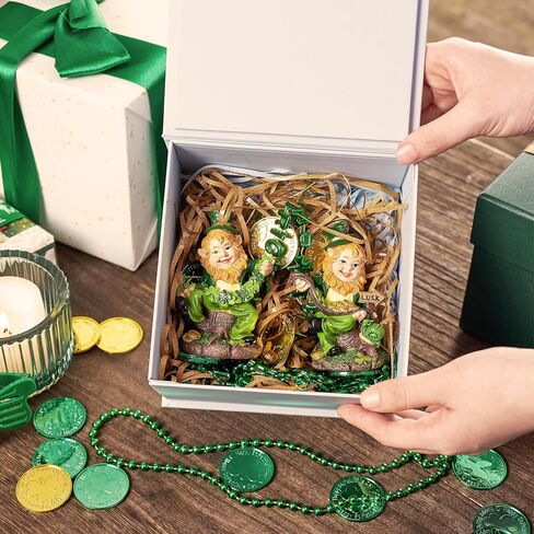 Valery Madelyn St Patricks Day Leprechaun Figurines, Pair of Whimsical Irish Decor with Shamrocks and Luck Sign, Medium Green Resin St Patricks Gnome Gifts for Home or Office Table Decor, 3.5 Inch in Kuwait