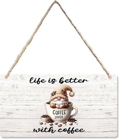 Rustic Coffee Gnomes Wooden Sign, Gnome Sign Gnome Lovers Gift, Funny Coffee Hanging Sign Wall Decor for Kitchen Coffee Bar Coffee Station Office, Life Happens Coffee Helps Sign 12 x 6 Inch in Saudi Arabia