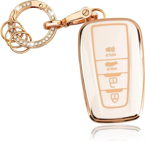 OLLEN TPU Key Fob Cover with Bling Ring, Fit for Toyota, Full Protection Soft TPU Key Case, 4 Button, with Ring, White in Kuwait