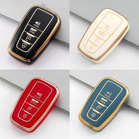 OLLEN TPU Key Fob Cover with Bling Ring, Fit for Toyota, Full Protection Soft TPU Key Case, 4 Button, with Ring, White in Kuwait