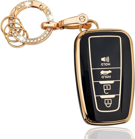 OLLEN TPU Key Fob Cover with Bling Ring, Fit for Toyota, Full Protection Soft TPU Key Case, 4 Button, with Ring, White in Kuwait