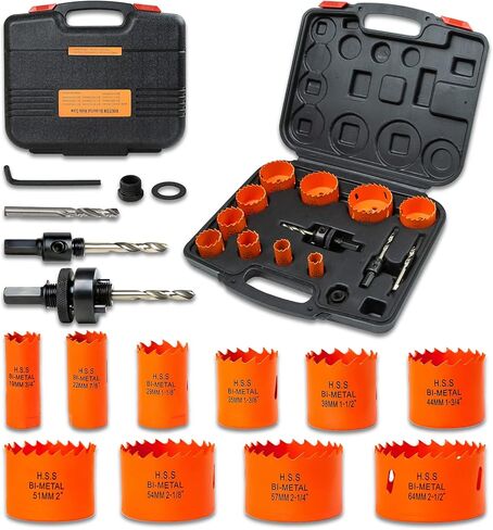 Hole Saw Kit for Metal and Wood Plastic Project, Hole Saw Set with Case, 7/8 in to 2-1/2 in, Bi-Metal Hole Cutter with Flat and Smooth Cutting Drilling Edge, Fast Chip Removal in Saudi Arabia