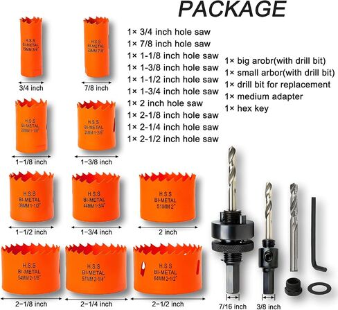 Hole Saw Kit for Metal and Wood Plastic Project, Hole Saw Set with Case, 7/8 in to 2-1/2 in, Bi-Metal Hole Cutter with Flat and Smooth Cutting Drilling Edge, Fast Chip Removal in Saudi Arabia