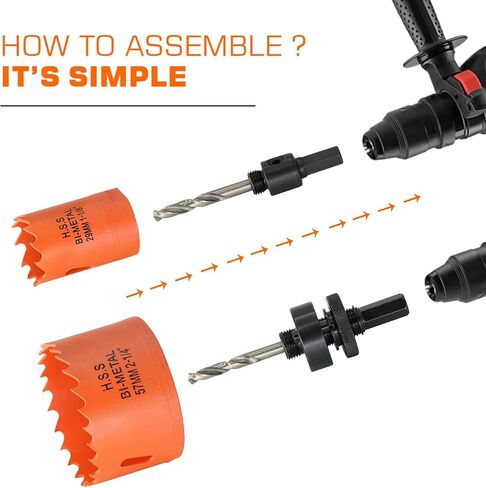Hole Saw Kit for Metal and Wood Plastic Project, Hole Saw Set with Case, 7/8 in to 2-1/2 in, Bi-Metal Hole Cutter with Flat and Smooth Cutting Drilling Edge, Fast Chip Removal in Saudi Arabia