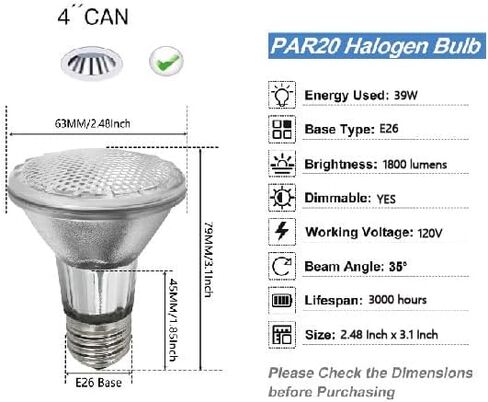 PAR20 Halogen Light Bulbs 6 Pack 120V 50w Dimmable, E26 Medium Base Flood Light Bulbs with 3000k Warm White,High Output Reflector for Kitchen Oven Light Bulb and Range Hood Light Bulb. in Saudi Arabia