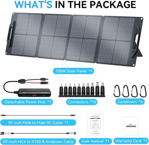 Ecosonique 100W/120W Portable Solar Panel with Adjustable Kickstands,22V MC4/12V DC/QC 3.0 USB-A USB-C(PD 60W)Foldable Solar Panel Charger and Detachable Power Hub,Waterproof Solar Panels for Camping in Saudi Arabia