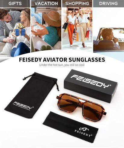 FEISEDY Retro Aviator Sunglasses for Women Men 70s Vintage Square Frames Pilot Sun Glasses B9151 in Saudi Arabia